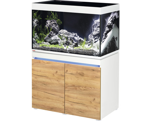 Akvarium med möbel EHEIM incpiria 330 LED-belysning och belysbart underskåp vit/ek