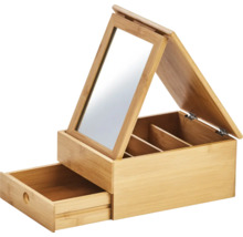 Smyckeskrin av bambu med spegel och låda
