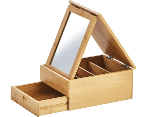 Smyckeskrin av bambu med spegel och låda