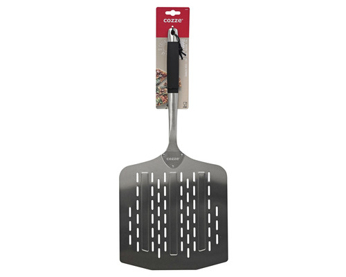 Cozze pizzaspade av rostfritt stål med hål och svart handtag