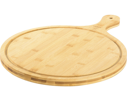 Rund pizzabricka av bambu med handtag