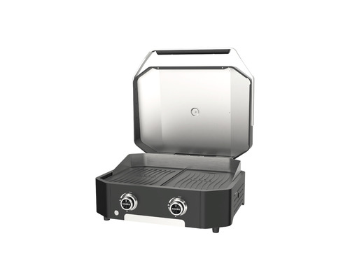 Öppen gasolgrill med två brännare