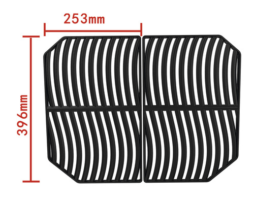 Bild av två grillgaller med måtten 253 millimeter gånger 396 millimeter.