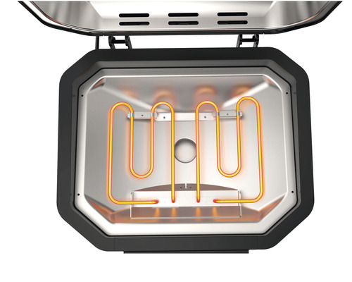 Invändig vy av en elektrisk grill med värmeelement