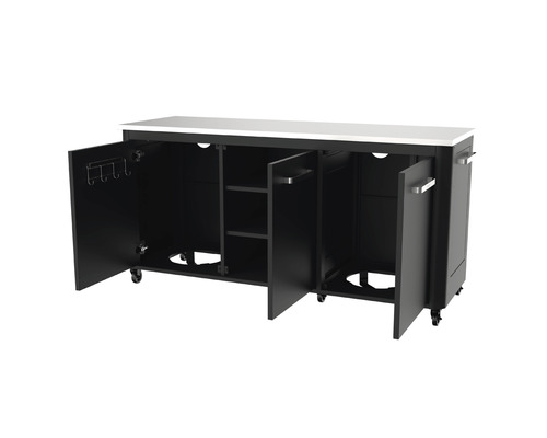 Grillö med dörrar, hyllor och hjul