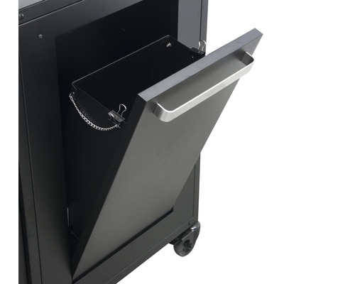 Detaljvy av en soptunna på en grillvagn