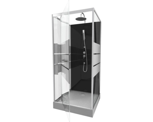 Duschkabin AURLANE Study silver matt klarglas ljus komplett set 90x90 cm CAB113 Komplett duschkabin med svart bakvägg, duschhuvud, handdusch och glashyllor