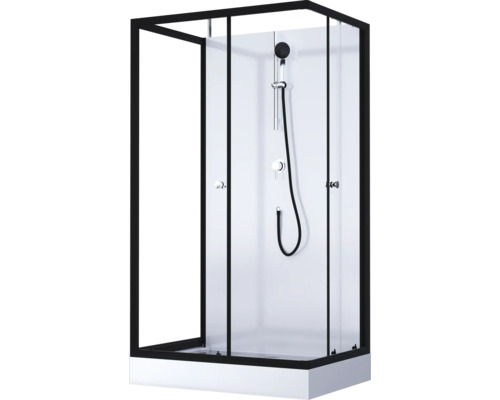 Duschkabin AURLANE Black Magic svart klarglas ljus komplett set 110x80 cm CAB303 Svart duschkabin med duschhuvud och duschblandare