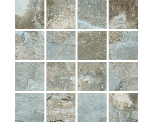 Arrangemang av sexton kvadratiska väggplattor med stenutseende.