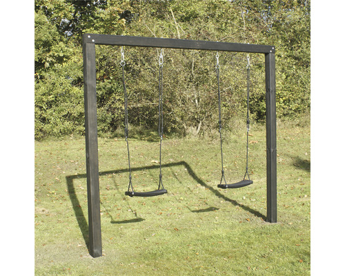 Gungställning NORDIC PLAY Alma 240cm svart grundmålad inkl. 2 svarta gungor Gunga med träram och två sitsar i trädgården