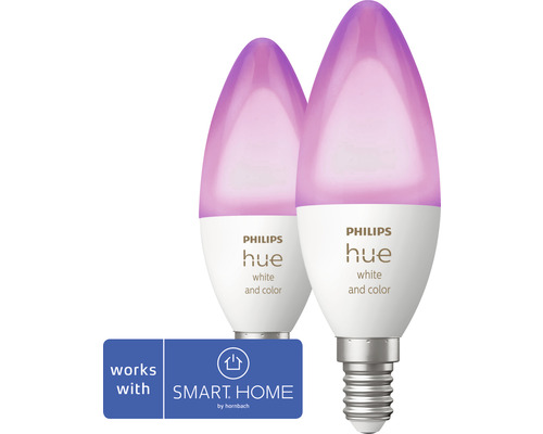 Kronljus PHILIPS Hue White & Color Ambiance 2x5,3W dimbar vit 2 styck - kompatibel med SMART HOME by hornbach Kronljus PHILIPS Hue White & Color Ambiance 2x5,3W dimbar vit 2 styck - kompatibel med SMART HOME by hornbach