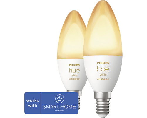 Kronljus PHILIPS Hue White Ambiance 2x5,2W dimbar vit 2 styck - kompatibel med SMART HOME by hornbach Kronljus PHILIPS Hue White Ambiance 2x5,2W dimbar vit 2 styck - kompatibel med SMART HOME by hornbach