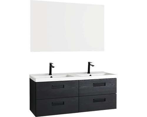 Tvättställ med två handfat, fyra lådor och spegel