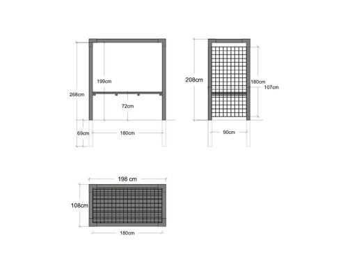 Teknisk ritning av en pergola med mått