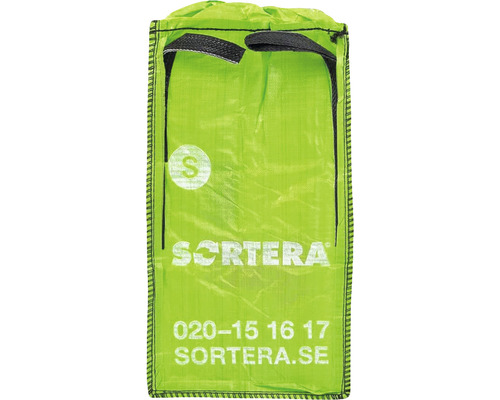 Avfallspåse av plast med texten Sortera