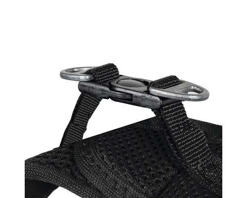 Detaljvy av hundsele med spänne och metallringar