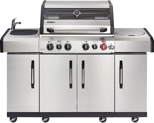 Gasolgrill med diskho, underskåp och lock