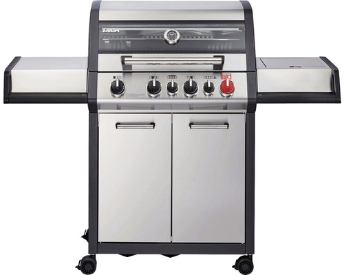 Gasolgrill i rostfritt stål med fyra brännare och underskåp