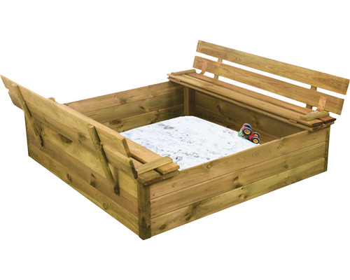 Sandlåda NORDIC PLAY med bänk & lock furu 120x120cm inkl. 240kg sand