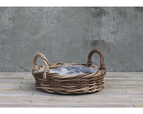 Oval växtkorg av pil med handtag och folie