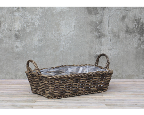 Rektangulär planteringskorg av rotting med handtag