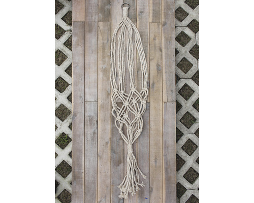 Blomkruka av rep med metallring för upphängning