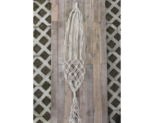 Makramé växtupphängare av rep med metallring