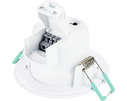 Detalj av infälld spotlight med öppen anslutningsplintkapsling