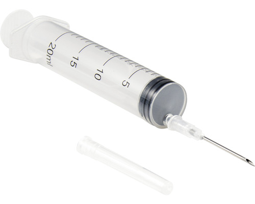 Plastspruta 20 ml med kanyl och skyddslock