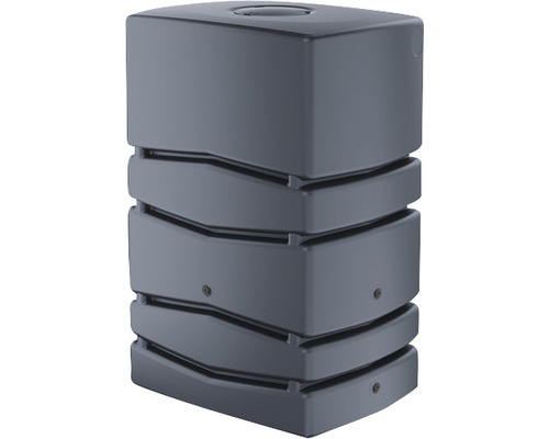 Mörkgrå, rektangulär regnvattentank av plast