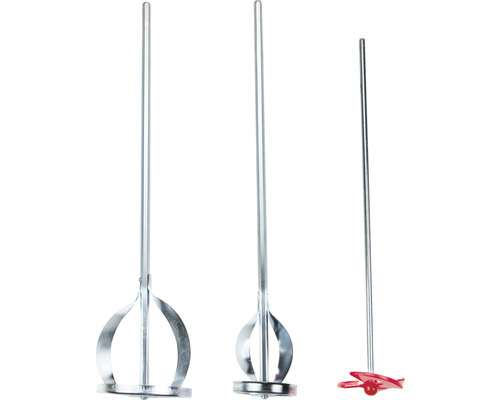 Tre omrörare av metall och plast