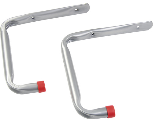 Två silverfärgade väggkrokar med fästhål