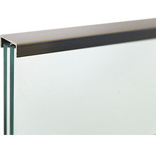Detaljvy av duschkabin med metallprofil