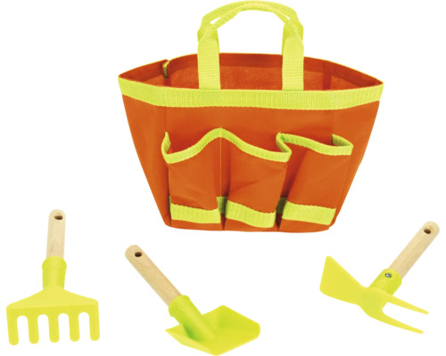 Trädgårdsredskapsset med väska, bestående av kratta, spade och hacka