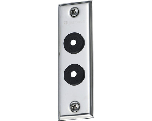 Metallskylt med två utsparingar för rör