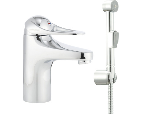 Tvättställsblandare FM MATTSSON 9000E II krom blank med sidodusch 80670000 Tvättställsblandare med bidédusch