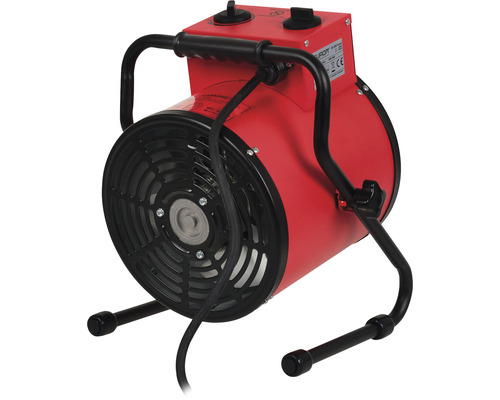 Elektrisk byggvärmare med bärhandtag och fötter för mobil användning.