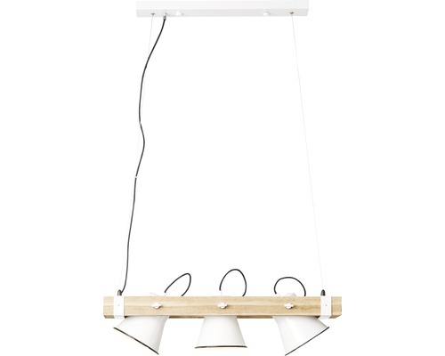 Taklampa med tre lampor och träbjälke