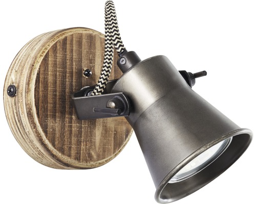 Vägglampa med träsockel och justerbart metallelement