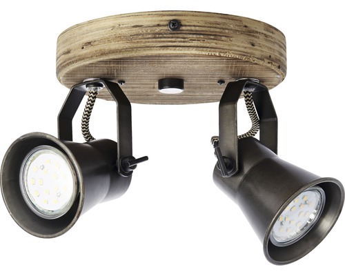 Taklampa med två spotlights och träplatta