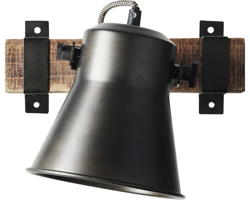 Vägglampa av metall och trä