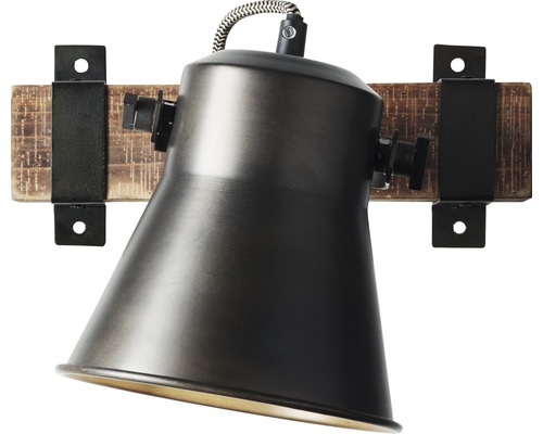 Vägglampa av metall och trä