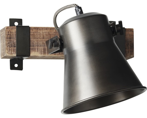 Vägglampa av metall med träfäste