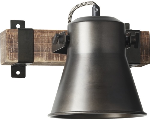 Vägglampa med träfäste och metallskärm