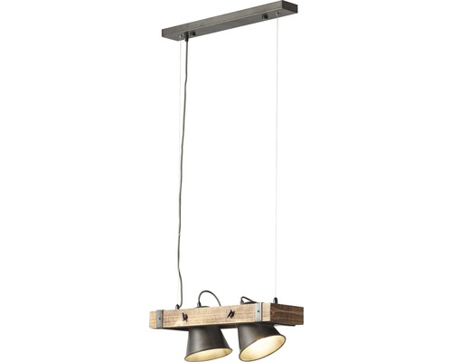 Taklampa med två spotlights på träbalk