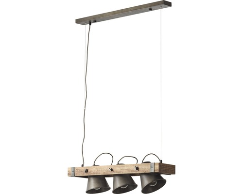 Taklampa med tre lampskärmar och trädetaljer