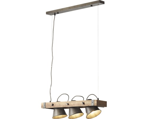 Taklampa med tre spotlights och trädetaljer