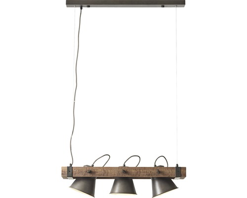 Taklampa med tre lampor och träbjälke