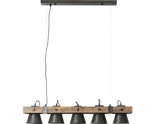 Taklampa med trä och fem lampskärmar