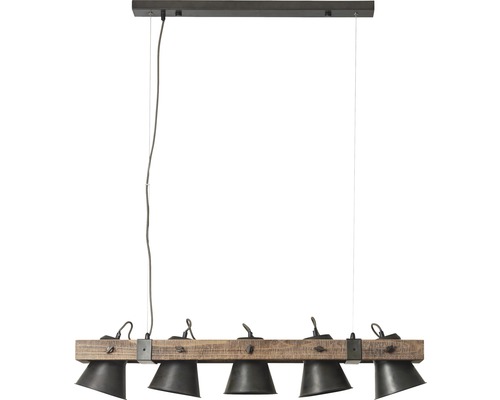 Pendellampa med fem lampor av trä och metall